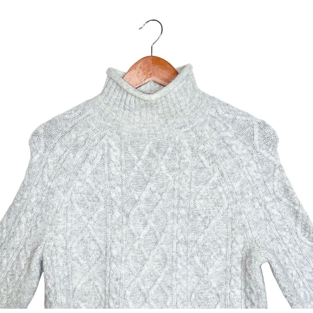 J. Crew Womens Turtleneck Grey Merino Wool Blend Cable-Knit Pullover Sweater - Picture 4 of 6